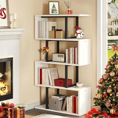 YITAHOME Bücherregal, Regal mit 5 Ebenen, S-förmiges Modernes Freistehendes Multifunktionales Dekoratives Aufbewahrungsregal, Standregal für Schlafzimmer, Wohnzimmer Büro, schwarz (Weiß&Schwarz) YITAHOME Bücherregal, Regal mit 5 Ebenen, S-förmiges Modernes Freistehendes Multifunktionales Dekoratives Aufbewahrungsregal, Standregal für Schlafzimmer, Wohnzimmer Büro, schwarz (Weiß&Schwarz)