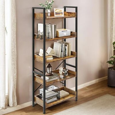 YITAHOME Bücherregal mit 5 Ebenen, Bodenstehende Standregal mit stabilem Stahlrahmen, Regaleinheit, Industrielles Aufbewahrungsregal mit 4 Haken, für Wohnzimmer, Heimbüro, Vintagebraun Lagerregale YITAHOME Bücherregal mit 5 Ebenen, Bodenstehende Standregal mit stabilem Stahlrahmen, Regaleinheit, Industrielles Aufbewahrungsregal mit 4 Haken, für Wohnzimmer, Heimbüro, Vintagebraun Lagerregale