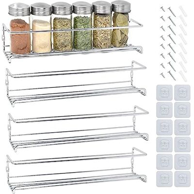 joeji's Kitchen Gewürzregal, Wandregal, Metall, 4 Stück, Küchenregal – Gewürzhalter, Küche, Wandregal für Küche joeji's Kitchen Gewürzregal, Wandregal, Metall, 4 Stück, Küchenregal – Gewürzhalter, Küche, Wandregal für Küche