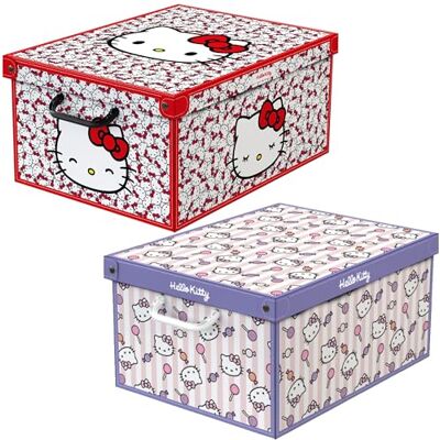 Lavatelli – 2er Set Hello Kitty Aufbewahrungsboxen mit Deckel, stabile Kartonboxen für Kleidung, Wäsche & Spielzeug, für Kleiderschrank & Kinderzimmer, 50x39x24 cm, Rot & Lila Lavatelli – 2er Set Hello Kitty Aufbewahrungsboxen mit Deckel, stabile Kartonboxen für Kleidung, Wäsche & Spielzeug, für Kleiderschrank & Kinderzimmer, 50x39x24 cm, Rot & Lila