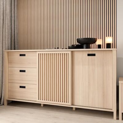 Forte JYTANA Sideboard 17ß 180, skandinavisches Sideboard mit 3 Schubladen und 2 Schranktüren, Holzwerkstoff, Riva Eiche Holzdekor, 174,8 cm breit x 91,5 cm hoch x 40,2 cm tief Forte JYTANA Sideboard 17ß 180, skandinavisches Sideboard mit 3 Schubladen und 2 Schranktüren, Holzwerkstoff, Riva Eiche Holzdekor, 174,8 cm breit x 91,5 cm hoch x 40,2 cm tief