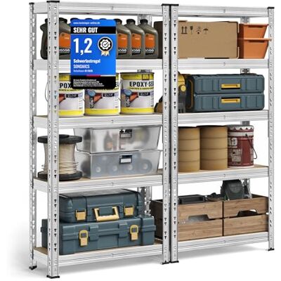 SONGMICS Schwerlastregal, 2er Set, Kellerregal, 30 x 75 x 150 cm, bis 875 kg belastbar, einfache Montage, Lagerregal, verstellbare Ablagen, Lagerregal, silbern GLR451E01 SONGMICS Schwerlastregal, 2er Set, Kellerregal, 30 x 75 x 150 cm, bis 875 kg belastbar, einfache Montage, Lagerregal, verstellbare Ablagen, Lagerregal, silbern GLR451E01