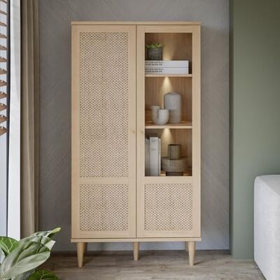 Forte CALASETTA Vitrine 80, Boho-Vitrinenschrank mit Rattangeflecht, 2-türig, Holzwerkstoff, Elegancia Eiche Technorattan, 80,1 cm breit x 166,6 cm hoch x 41,4 cm tief Forte CALASETTA Vitrine 80, Boho-Vitrinenschrank mit Rattangeflecht, 2-türig, Holzwerkstoff, Elegancia Eiche Technorattan, 80,1 cm breit x 166,6 cm hoch x 41,4 cm tief
