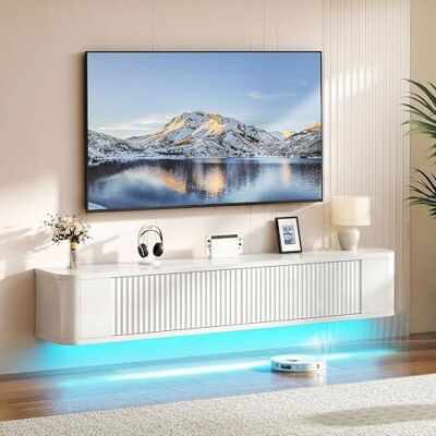 YITAHOME 140 cm Schwebender TV-Stand, Wandmontierte TV-Regale mit RGB-LED-Beleuchtung, Weiß Hochglanz TV-Mediakonsolle, Schwebender TV-Schrank mit Großem Stauraum für Wohnzimmer und Schlafzimmer YITAHOME 140 cm Schwebender TV-Stand, Wandmontierte TV-Regale mit RGB-LED-Beleuchtung, Weiß Hochglanz TV-Mediakonsolle, Schwebender TV-Schrank mit Großem Stauraum für Wohnzimmer und Schlafzimmer