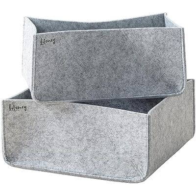 LIFENEY Aufbewahrungsbox 2er Set – Schrank Organizer aus der Serie Organize your closet – Für Stauraum & Ordnung im Kleiderschrank – 1x 12x27x25 cm & 1x 12x27x15 cm, Material: Filz LIFENEY Aufbewahrungsbox 2er Set – Schrank Organizer aus der Serie Organize your closet – Für Stauraum & Ordnung im Kleiderschrank – 1x 12x27x25 cm & 1x 12x27x15 cm, Material: Filz