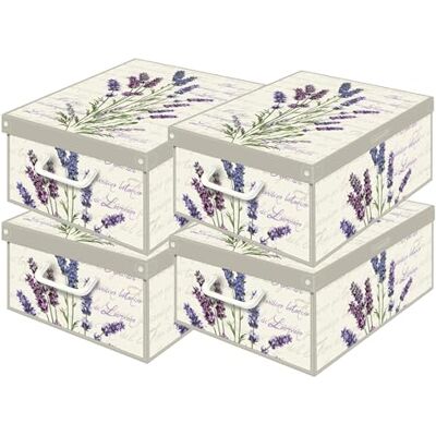Lavatelli Set aus 4 Aufbewahrungsboxen mit Deckel – Große Kleiderboxen aus Karton 25x35x17,5 cm – Robust, leicht zu montieren, mit Tragegriffen – Perfekt für Kleiderschrank & Saisonwechsel Lavendel Lavatelli Set aus 4 Aufbewahrungsboxen mit Deckel – Große Kleiderboxen aus Karton 25x35x17,5 cm – Robust, leicht zu montieren, mit Tragegriffen – Perfekt für Kleiderschrank & Saisonwechsel Lavendel