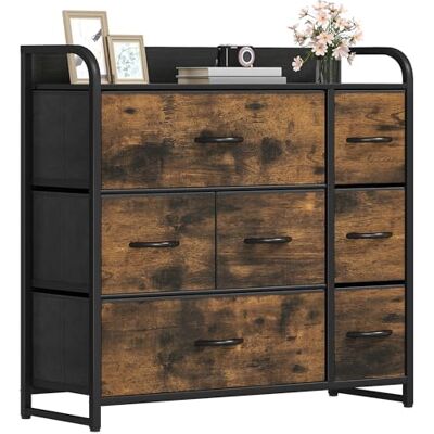 DWVO Kommode mit 7 Schubladen, langlebiger Stoff, Robustes Metallgestell, modern und funktional, ideal für Schlafzimmer, Wohnzimmer, Flur, Kinderzimmer, Rustikal Braun DWVO Kommode mit 7 Schubladen, langlebiger Stoff, Robustes Metallgestell, modern und funktional, ideal für Schlafzimmer, Wohnzimmer, Flur, Kinderzimmer, Rustikal Braun