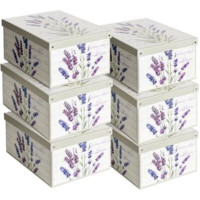 Lavatelli Set aus 6 Aufbewahrungsboxen mit Deckel – Große Kleiderboxen aus Karton 39x50x24 cm – Robust, leicht zu montieren, mit Tragegriffen – Perfekt für Kleiderschrank & Saisonwechsel Lavendel Lavatelli Set aus 6 Aufbewahrungsboxen mit Deckel – Große Kleiderboxen aus Karton 39x50x24 cm – Robust, leicht zu montieren, mit Tragegriffen – Perfekt für Kleiderschrank & Saisonwechsel Lavendel