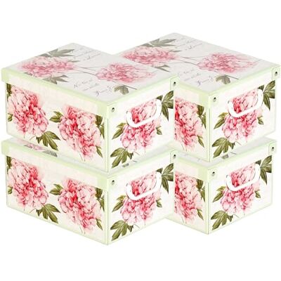 Lavatelli Set aus 4 Aufbewahrungsboxen mit Deckel – Große Kleiderboxen aus Karton 25x35x17,5 cm – Robust, leicht zu montieren, mit Tragegriffen – Perfekt für Kleiderschrank & Saisonwechsel Pfingstrosen Lavatelli Set aus 4 Aufbewahrungsboxen mit Deckel – Große Kleiderboxen aus Karton 25x35x17,5 cm – Robust, leicht zu montieren, mit Tragegriffen – Perfekt für Kleiderschrank & Saisonwechsel Pfingstrosen