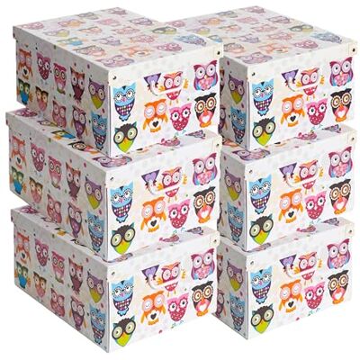 Lavatelli Set aus 6 Aufbewahrungsboxen mit Deckel – Große Kleiderboxen aus Karton 39x50x24 cm – Robust, leicht zu montieren, mit Tragegriffen – Perfekt für Kleiderschrank & Saisonwechsel Eulen Lavatelli Set aus 6 Aufbewahrungsboxen mit Deckel – Große Kleiderboxen aus Karton 39x50x24 cm – Robust, leicht zu montieren, mit Tragegriffen – Perfekt für Kleiderschrank & Saisonwechsel Eulen