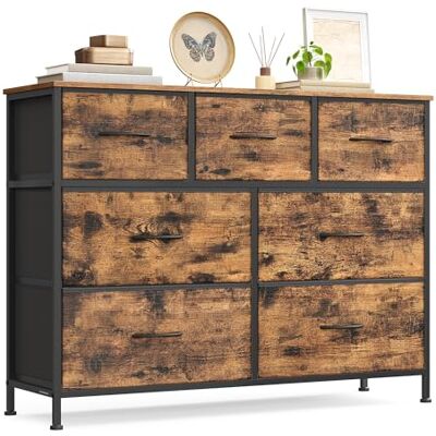SONGMICS BELLAH Kollektion Kommode, Schrank, Aufbewahrungsschrank, Stahl, für Schlafzimmer, Flur, Wohnzimmer, 7 Schubladen, Industrie-Stil, vintagebraun-tintenschwarz LGS323BH04 SONGMICS BELLAH Kollektion Kommode, Schrank, Aufbewahrungsschrank, Stahl, für Schlafzimmer, Flur, Wohnzimmer, 7 Schubladen, Industrie-Stil, vintagebraun-tintenschwarz LGS323BH04