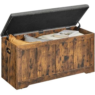 VASAGLE Truhe mit Deckel, Truhenbank mit Stauraum, 2 Sicherheitsscharniere, Schuhbank, Landhausstil, für Flur, Schlafzimmer, Wohnzimmer, 41 x 101 x 49 cm, vintagebraun-schiefergrau LSB068K101 VASAGLE Truhe mit Deckel, Truhenbank mit Stauraum, 2 Sicherheitsscharniere, Schuhbank, Landhausstil, für Flur, Schlafzimmer, Wohnzimmer, 41 x 101 x 49 cm, vintagebraun-schiefergrau LSB068K101