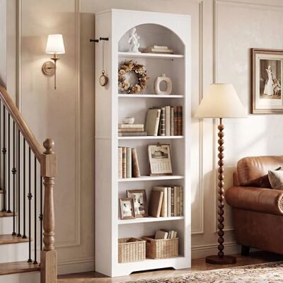 IRONCK Bücherregal 195 cm Extra Hoch, 6 Ebenen Standregal mit Rundbogen, Bücherwand mit 2 Haken, Offenes Aufbewahrungsregal & Display-Regal für Büro, Wohnzimmer & Arbeitszimmer IRONCK Bücherregal 195 cm Extra Hoch, 6 Ebenen Standregal mit Rundbogen, Bücherwand mit 2 Haken, Offenes Aufbewahrungsregal & Display-Regal für Büro, Wohnzimmer & Arbeitszimmer