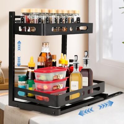 VINATO SpüLschrank Organizer, 2 Etagen Unterschrank Organizer, L Form HöHenverstellbares Regal Ausziehba, SpüLenunterschrank Aufbewahrung füR KüChe/Bad/Schrank, Schwarz VINATO SpüLschrank Organizer, 2 Etagen Unterschrank Organizer, L Form HöHenverstellbares Regal Ausziehba, SpüLenunterschrank Aufbewahrung füR KüChe/Bad/Schrank, Schwarz