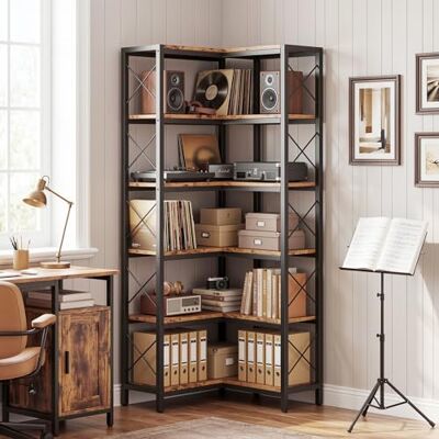 IRONCK Bücherregal, 6-stöckiges L-förmiges Eckbuchregal mit verstellbaren Füßen, Industrielles Eckregal für Wohnzimmer, Schlafzimmer, Home Office, Rustik Braun, 60×60×167cm IRONCK Bücherregal, 6-stöckiges L-förmiges Eckbuchregal mit verstellbaren Füßen, Industrielles Eckregal für Wohnzimmer, Schlafzimmer, Home Office, Rustik Braun, 60×60×167cm