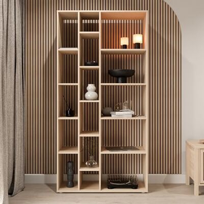 Forte JYTANA Regal 90 100, skandinavisches Regal mit 13 Regalfächern, Japandi Style, Holzwerkstoff, Riva Eiche Holzdekor, 93,3 cm breit x 187,3 cm hoch x 34,8 cm tief Forte JYTANA Regal 90 100, skandinavisches Regal mit 13 Regalfächern, Japandi Style, Holzwerkstoff, Riva Eiche Holzdekor, 93,3 cm breit x 187,3 cm hoch x 34,8 cm tief
