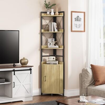 YITAHOME Eckregal mit 4 Ebenen, Industrie-Bücherregal mit Schrank, freistehendes Bücherregale aus Holz, Lagerregale für Wohnzimmer, Heimbüro, Flur, Standregal in Holzfarbe YITAHOME Eckregal mit 4 Ebenen, Industrie-Bücherregal mit Schrank, freistehendes Bücherregale aus Holz, Lagerregale für Wohnzimmer, Heimbüro, Flur, Standregal in Holzfarbe