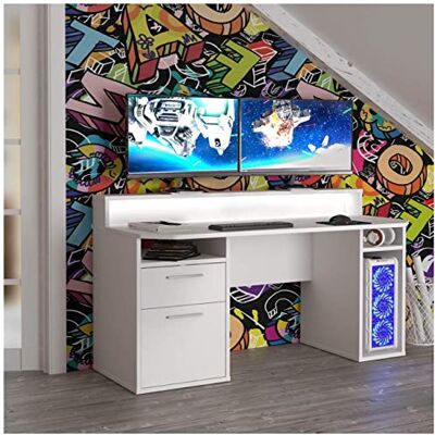 Forte TEZAUR Gaming Schreibtisch mit 1 Tür und 1 Schublade, Holzwerkstoff, Weiß, (B/H/T): 160 / 91,1 / 72 cm Forte TEZAUR Gaming Schreibtisch mit 1 Tür und 1 Schublade, Holzwerkstoff, Weiß, (B/H/T): 160 / 91,1 / 72 cm