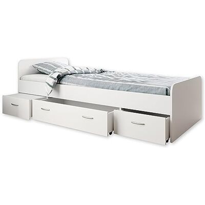 Stella Trading Boro Modernes Einzelbett mit 3X Schubkästen 90 x 200 cm Praktisches Jugendzimmer Kojenbett in Weiß 95 x 66 x 204 cm (B/H/T) Stella Trading Boro Modernes Einzelbett mit 3X Schubkästen 90 x 200 cm Praktisches Jugendzimmer Kojenbett in Weiß 95 x 66 x 204 cm (B/H/T)