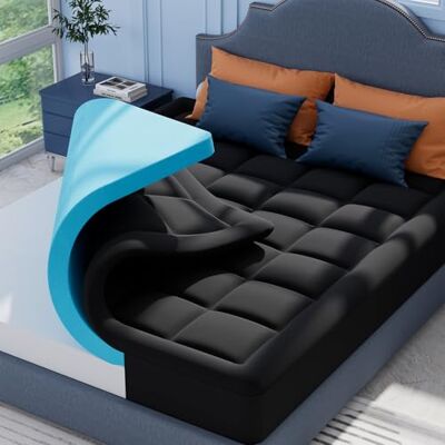 ELEMUSE Schwarz Matratzen Topper 160x200cm H3 Gel Topper mit Waschbarem Flauschigem Bezug und Gelschaum, 7CM Höhe Weicher und Bequemer Matratzentopper für Boxspringbett und Unbequeme Betten Schlafsofa ELEMUSE Schwarz Matratzen Topper 160x200cm H3 Gel Topper mit Waschbarem Flauschigem Bezug und Gelschaum, 7CM Höhe Weicher und Bequemer Matratzentopper für Boxspringbett und Unbequeme Betten Schlafsofa