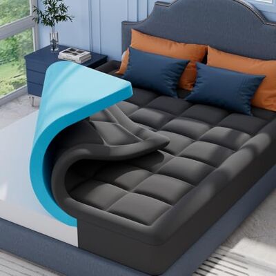 ELEMUSE Grau Matratzen Topper 200x200cm, H3 Gel Topper mit Waschbarem Flauschigem Bezug und Gelschaum, 7CM Höhe Weicher und Bequemer Matratzentopper für Boxspringbett und Unbequeme Betten Schlafsofa ELEMUSE Grau Matratzen Topper 200x200cm, H3 Gel Topper mit Waschbarem Flauschigem Bezug und Gelschaum, 7CM Höhe Weicher und Bequemer Matratzentopper für Boxspringbett und Unbequeme Betten Schlafsofa