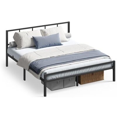 VASAGLE Doppelbettgestell, 160 x 200 cm, Bettrahmen mit Lattenrost, Kopfteil, Bett, aus Metall, bis 500 kg belastbar, einfache Montage, für Schlafzimmer, tintenschwarz RMB295B101 VASAGLE Doppelbettgestell, 160 x 200 cm, Bettrahmen mit Lattenrost, Kopfteil, Bett, aus Metall, bis 500 kg belastbar, einfache Montage, für Schlafzimmer, tintenschwarz RMB295B101