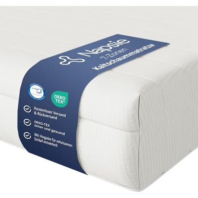 NAPSIE 7-Zonen Matratze 90x200 cm H3 Mittelfest Ergonomische Kaltschaummatratze Hypoallergen & Antibakteriell Bezug abnehmbar & waschbar Oeko-TEX® (16cm, 90 x 200 cm) NAPSIE 7-Zonen Matratze 90x200 cm H3 Mittelfest Ergonomische Kaltschaummatratze Hypoallergen & Antibakteriell Bezug abnehmbar & waschbar Oeko-TEX® (16cm, 90 x 200 cm)