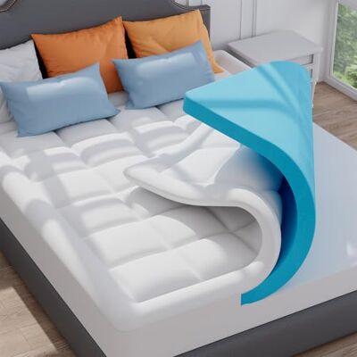 ELEMUSE Matratzen Topper 90x200cm, H4 Hart Gel Topper mit Waschbarem Flauschigem Bezug und Gelschaum, 7CM Höhe Weicher und Bequemer Matratzentopper für Boxspringbett und Unbequeme Betten Schlafsofa ELEMUSE Matratzen Topper 90x200cm, H4 Hart Gel Topper mit Waschbarem Flauschigem Bezug und Gelschaum, 7CM Höhe Weicher und Bequemer Matratzentopper für Boxspringbett und Unbequeme Betten Schlafsofa