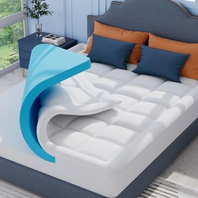 ELEMUSE Matratzen Topper 120x200cm, H3 Gel Topper mit Waschbarem Flauschigem Bezug und Gelschaum, 7CM Höhe Weicher und Bequemer Matratzentopper für Boxspringbett und Unbequeme Betten Schlafsofa ELEMUSE Matratzen Topper 120x200cm, H3 Gel Topper mit Waschbarem Flauschigem Bezug und Gelschaum, 7CM Höhe Weicher und Bequemer Matratzentopper für Boxspringbett und Unbequeme Betten Schlafsofa