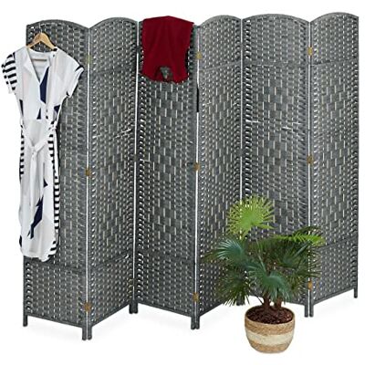 Relaxdays Paravent, 6-teilig, Raumtrenner faltbar, HxB 170x241 cm, Sichtschutz innen, Holz, Papierseil, Trennwand, grau Relaxdays Paravent, 6-teilig, Raumtrenner faltbar, HxB 170x241 cm, Sichtschutz innen, Holz, Papierseil, Trennwand, grau