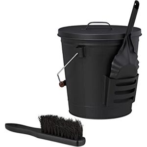 Relaxdays Ascheeimer mit Deckel und Kehrset, 19 L, inkl. Aschebesen & Kaminschaufel, Aschebehälter mit Henkel, schwarz Relaxdays Ascheeimer mit Deckel und Kehrset, 19 L, inkl. Aschebesen & Kaminschaufel, Aschebehälter mit Henkel, schwarz