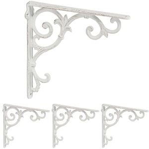 Relaxdays Regalwinkel, 4er Set, Gusseisen, antike Regalträger, Winkel Regalbretter, HxBxT: 24,5 x 4 x 24,5 cm, weiß Relaxdays Regalwinkel, 4er Set, Gusseisen, antike Regalträger, Winkel Regalbretter, HxBxT: 24,5 x 4 x 24,5 cm, weiß