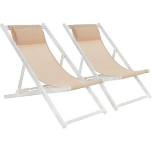 Mondeer Sonnenliege 2er Set, klappbarer Liegestuhl mit Kopfstütze und Verstellbarer Rückenlehne für Garten Pool Terrasse, Belastbarkeit 130kg, W104 x D58 x H95cm, Beige und Weiß Mondeer Sonnenliege 2er Set, klappbarer Liegestuhl mit Kopfstütze und Verstellbarer Rückenlehne für Garten Pool Terrasse, Belastbarkeit 130kg, W104 x D58 x H95cm, Beige und Weiß