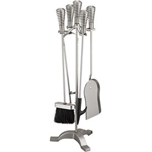 Relaxdays Kaminbesteck, 5-teiliges Set, Schürhaken, Ascheschaufel, Besen, Zange & Ständer, Kamingarnitur, Stahl, Silber Relaxdays Kaminbesteck, 5-teiliges Set, Schürhaken, Ascheschaufel, Besen, Zange & Ständer, Kamingarnitur, Stahl, Silber
