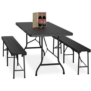 Relaxdays Bierzeltgarnitur klappbar, 3-tlg. Bierbank Set mit großem Tisch, Garten, Festzeltgarnitur, Holzoptik, schwarz Relaxdays Bierzeltgarnitur klappbar, 3-tlg. Bierbank Set mit großem Tisch, Garten, Festzeltgarnitur, Holzoptik, schwarz