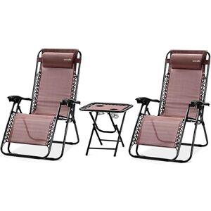 SereneLife Sonnenliege Klappbar 2er Set, Zero Gravity Liegestuhl für Garten und Balkon, bis 120 kg Braun, Verstellbar und Wetterfest, mit Tisch und Getränkehalter, für Strand Pool Relax SereneLife Sonnenliege Klappbar 2er Set, Zero Gravity Liegestuhl für Garten und Balkon, bis 120 kg Braun, Verstellbar und Wetterfest, mit Tisch und Getränkehalter, für Strand Pool Relax