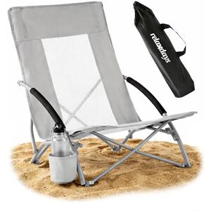 Relaxdays Strandstuhl faltbar, Tasche, Getränkehalter, 135 kg, Mesh-Design, Leichter Klappstuhl, Polyester, Metall, grau Relaxdays Strandstuhl faltbar, Tasche, Getränkehalter, 135 kg, Mesh-Design, Leichter Klappstuhl, Polyester, Metall, grau