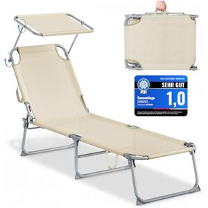 SONGMICS Sonnenliege klappbar, 189 x 53 x 28,5 cm, Gartenliege, belastbar bis 110 kg, verstellbare Sonnenblende und Rückenlehne, Liegestuhl, für Terrasse, Balkon, beige GCB194WZ02 SONGMICS Sonnenliege klappbar, 189 x 53 x 28,5 cm, Gartenliege, belastbar bis 110 kg, verstellbare Sonnenblende und Rückenlehne, Liegestuhl, für Terrasse, Balkon, beige GCB194WZ02
