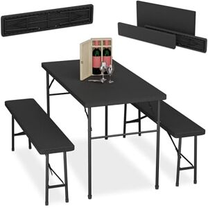 Relaxdays Bierzeltgarnitur klappbar, 3-tlg Bierbank Set mit großem Tisch, Garten, Festzeltgarnitur, Rattanoptik, schwarz Relaxdays Bierzeltgarnitur klappbar, 3-tlg Bierbank Set mit großem Tisch, Garten, Festzeltgarnitur, Rattanoptik, schwarz