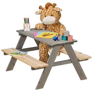 Relaxdays Kindersitzgarnitur Garten, Picknickbank, HBT: 51x90x78 cm, Kindersitzgruppe für 4 Kinder, Holz, grau/Natur Relaxdays Kindersitzgarnitur Garten, Picknickbank, HBT: 51x90x78 cm, Kindersitzgruppe für 4 Kinder, Holz, grau/Natur