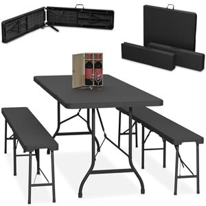 Relaxdays Gartentisch-Set - 180 cm, Schwarz - Klappbar, 3-teilig Relaxdays Gartentisch-Set - 180 cm, Schwarz - Klappbar, 3-teilig