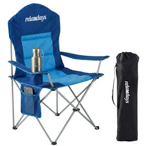 Relaxdays Camping Stuhl, faltbar, Tragetasche, Getränkehalter, 160 kg, Klappstuhl gepolstert, Polyester, Metall, blau Relaxdays Camping Stuhl, faltbar, Tragetasche, Getränkehalter, 160 kg, Klappstuhl gepolstert, Polyester, Metall, blau