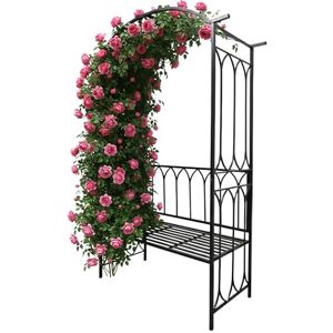 Relaxdays Rosenbogen mit Bank, Torbogen Garten, HBT: 210 x 134 x 48 cm, Rankbogen für Kletterpflanzen, Metall, schwarz Relaxdays Rosenbogen mit Bank, Torbogen Garten, HBT: 210 x 134 x 48 cm, Rankbogen für Kletterpflanzen, Metall, schwarz