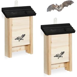 Relaxdays Fledermauskasten, 2er Set, Unterschlupf für Fledermäuse, unbehandeltes Holz, HBT 25 x 18 x 6 cm, Natur/schwarz Relaxdays Fledermauskasten, 2er Set, Unterschlupf für Fledermäuse, unbehandeltes Holz, HBT 25 x 18 x 6 cm, Natur/schwarz