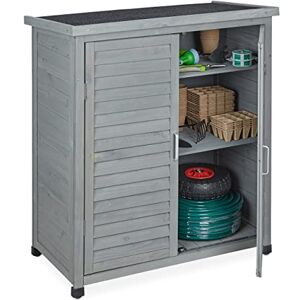 Relaxdays Gartenschrank, 3 Fächer, Flachdach mit Neigung, Doppeltür, HBT: 97 x 86,5 x 47 cm, Werkzeugschrank Holz, Grau Relaxdays Gartenschrank, 3 Fächer, Flachdach mit Neigung, Doppeltür, HBT: 97 x 86,5 x 47 cm, Werkzeugschrank Holz, Grau