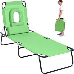 Outsunny Sonnenliege klappbar Gartenliege mit Gesichtsloch, Kopfkissen, Liegestuhl mit 4-Fach verstellbare Rückenlehne, wetterfeste Campingliege bis 120 kg belastbar, für Garten Strand Pool Grün Outsunny Sonnenliege klappbar Gartenliege mit Gesichtsloch, Kopfkissen, Liegestuhl mit 4-Fach verstellbare Rückenlehne, wetterfeste Campingliege bis 120 kg belastbar, für Garten Strand Pool Grün