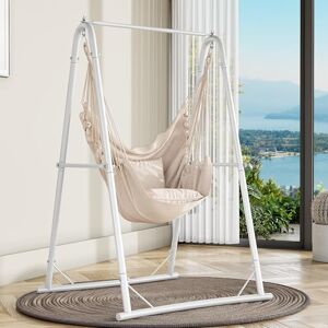 YITAHOME Hängesessel mit Gestell 105x93x160 cm, Stabiles Stahlgestell, Hängemattenständer mit Hängender Schaukel, Max. Belastung 150 kg, Schaukelstuhl mit 2 Haken und 2 Rückenkissen für Garten, Weiß YITAHOME Hängesessel mit Gestell 105x93x160 cm, Stabiles Stahlgestell, Hängemattenständer mit Hängender Schaukel, Max. Belastung 150 kg, Schaukelstuhl mit 2 Haken und 2 Rückenkissen für Garten, Weiß