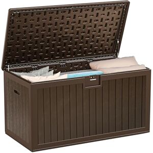 YITAHOME Gartenbox Außen 567.8 Liter, Wetterfeste Aufbewahrungsbox mit Abschließbarem Deckel, Robuste Outdoor-Sitzbank für Terrasse, Gartenmöbel, Kissen, Poolzubehör & Werkzeug, Braun YITAHOME Gartenbox Außen 567.8 Liter, Wetterfeste Aufbewahrungsbox mit Abschließbarem Deckel, Robuste Outdoor-Sitzbank für Terrasse, Gartenmöbel, Kissen, Poolzubehör & Werkzeug, Braun