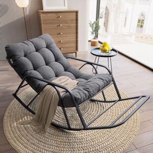 IRONCK Patio-Schaukelstuhl mit Kissen, Übergroßer Garten-Schaukelstuhl mit Armlehnen und Fußstütze, Moderner Lounge-Stühle für Wohnzimmer, Garten, Terrasse & Balkon, Grau IRONCK Patio-Schaukelstuhl mit Kissen, Übergroßer Garten-Schaukelstuhl mit Armlehnen und Fußstütze, Moderner Lounge-Stühle für Wohnzimmer, Garten, Terrasse & Balkon, Grau