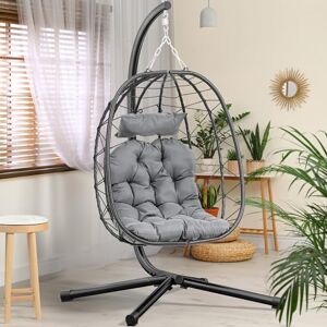YITAHOME Hängesessel mit Kissen, Max. Belastung 150 kg, Hängestuhl Outdoor mit Gestell Körbe 80x65x108 cm Hängesessel Stabiler Rattan für Garten, Indoor & Outdoor, Schwarz Eiersessel & Grau Cushio YITAHOME Hängesessel mit Kissen, Max. Belastung 150 kg, Hängestuhl Outdoor mit Gestell Körbe 80x65x108 cm Hängesessel Stabiler Rattan für Garten, Indoor & Outdoor, Schwarz Eiersessel & Grau Cushio